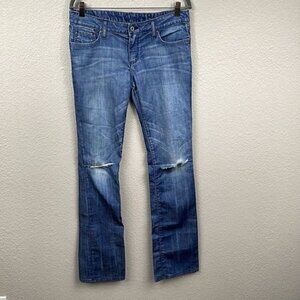 Chip & Pepper Pamela Straight Leg Jeans Blue Knee Rips Distressed Sz 30